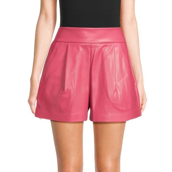 Susana Monaco Faux Leather Pleated Shorts in Azalea 0124LTFP00045 XS Xsmall NEW - Picture 1 of 3